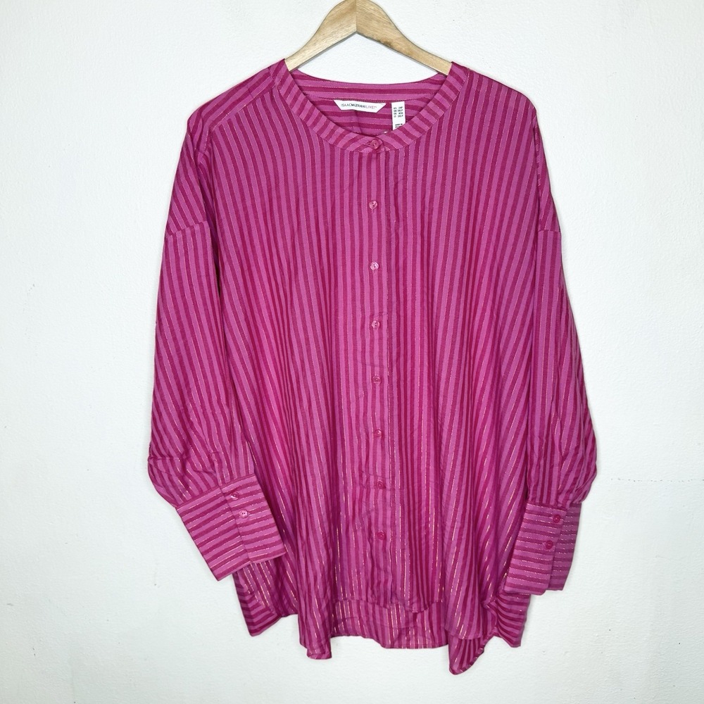 New Isaac Mizrahi Live Yarn Dye Pink Stripe Tunic Long Sleeve Top Women's 2XP